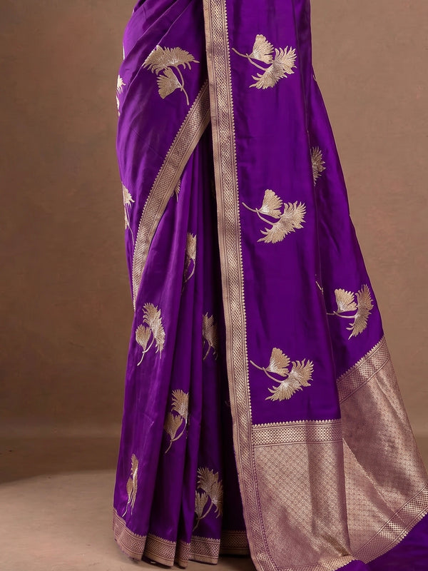 Regal Royal Purple Banarasi Silk Saree with Woven Floral Motifs