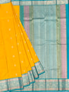 Vibrant Golden Yellow & Turquoise kanjeevaram Silk Saree