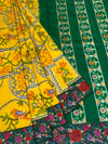 Mustard Yellow & Emerald Green Fusion Patola Saree with Embroidered Border