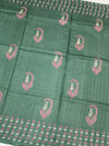 Exquisite Sea-Green Tussore Printed Saree with Gold Zari Accents