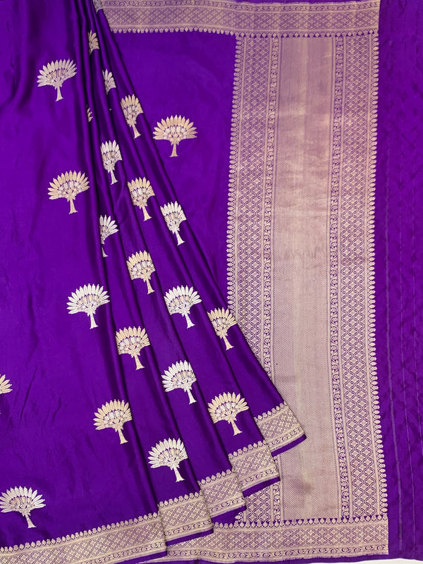 Royal Purple Mashru Silk Saree with Woven Tree Motifs & Zari Pallu