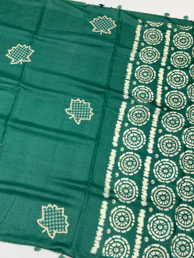 Exquisite Sea-Green Tussore Embroidery Saree