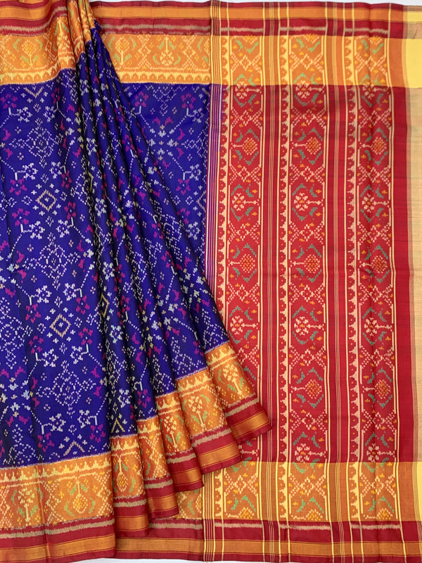 Royal Blue & Crimson Red Rajkot Patola Silk Saree