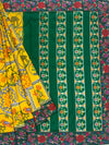 Mustard Yellow & Emerald Green Fusion Patola Saree with Embroidered Border