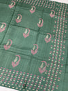 Exquisite Sea-Green Tussore Printed Saree with Gold Zari Accents