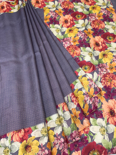 Floral Symphony Tussore Silk Saree in Dusty Mauve