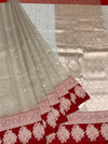 Regal Champagne & Red Banarasi Tissue Kora Silk Saree