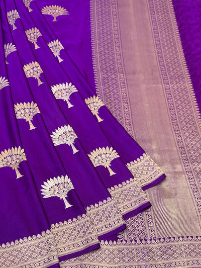 Royal Purple Mashru Silk Saree with Woven Tree Motifs & Zari Pallu
