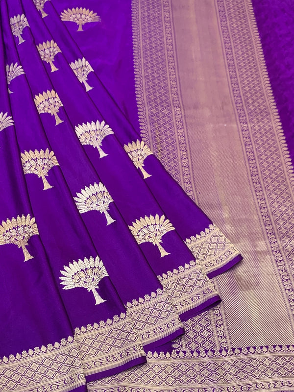 Royal Purple Mashru Silk Saree with Woven Tree Motifs & Zari Pallu