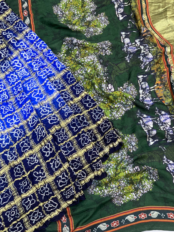 Gajji Silk Bandhani Saree Navy-Blue In Colour