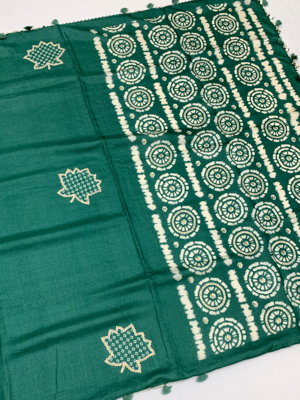 Exquisite Sea-Green Tussore Embroidery Saree