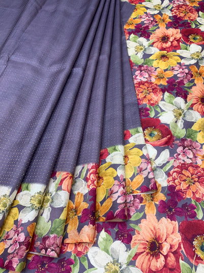 Floral Symphony Tussore Silk Saree in Dusty Mauve