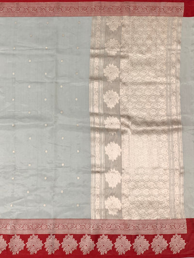 Regal Champagne & Red Banarasi Tissue Kora Silk Saree