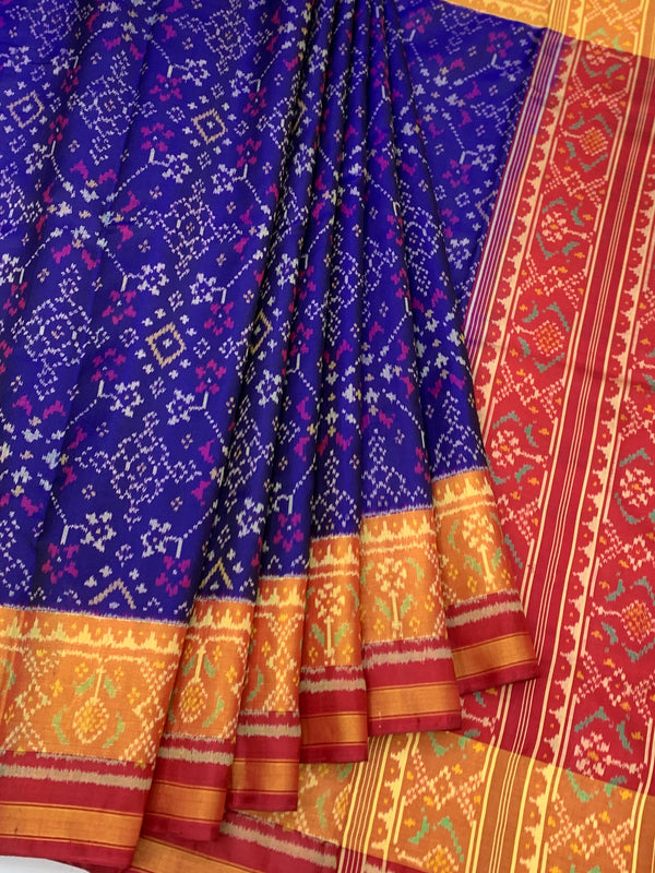 Royal Blue & Crimson Red Rajkot Patola Silk Saree