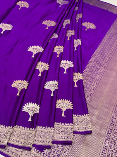 Royal Purple Mashru Silk Saree with Woven Tree Motifs & Zari Pallu