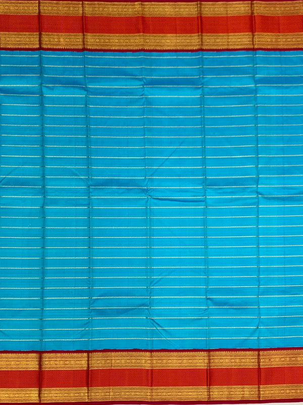 Brilliant Sky Blue & Magenta Kanjeevaram Silk Saree with Heavy Zari Pallu