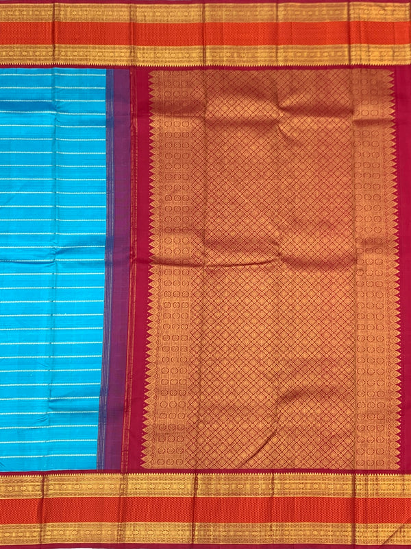Brilliant Sky Blue & Magenta Kanjeevaram Silk Saree with Heavy Zari Pallu