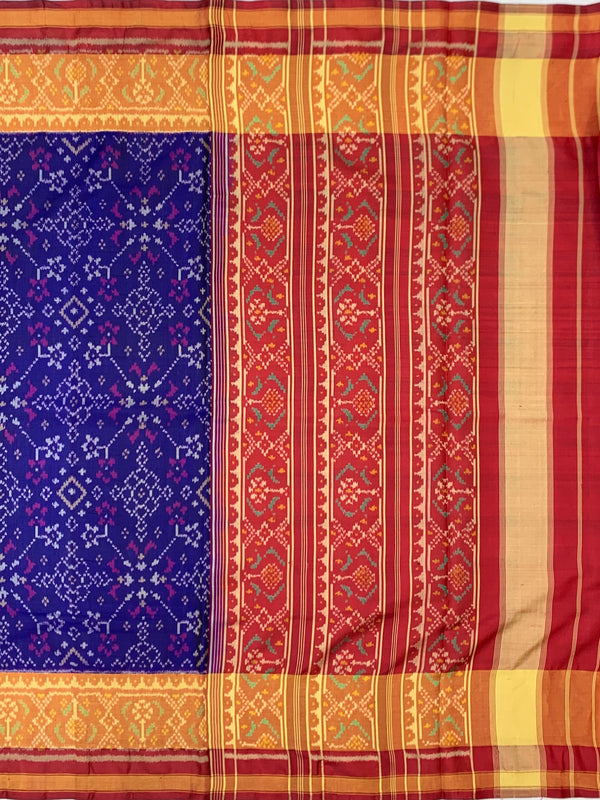 Royal Blue & Crimson Red Rajkot Patola Silk Saree