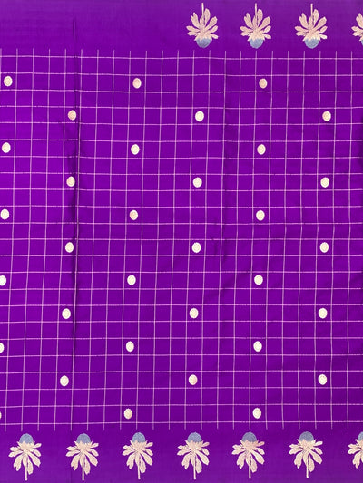 Royal Purple Banarasi Mashroo Saree with Grid & Tree Motifs