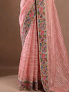 Blush Pink Cotton Chanderi Saree with Woven Stripes & Floral Embroidery