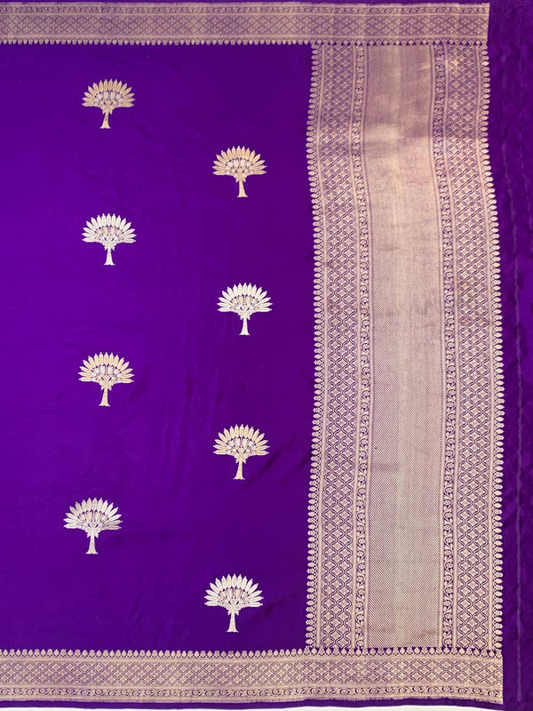 Royal Purple Mashru Silk Saree with Woven Tree Motifs & Zari Pallu