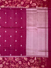 Deep Magenta Tussore Saree with Printed Floral Border and Zari Pallu