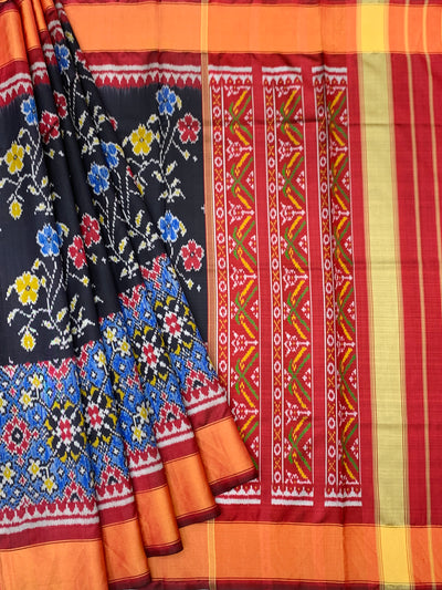 Jet Black & Crimson Red Rajkot Patola Silk Saree