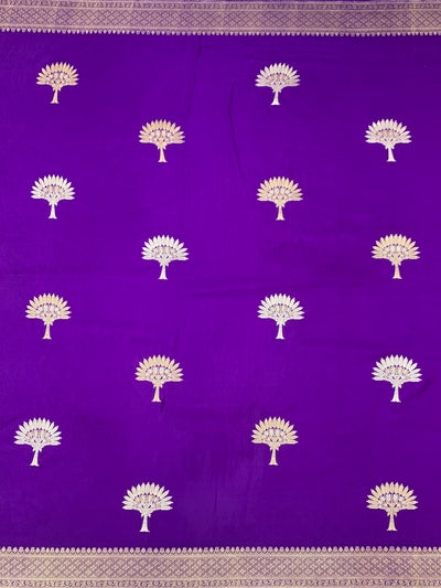 Royal Purple Mashru Silk Saree with Woven Tree Motifs & Zari Pallu