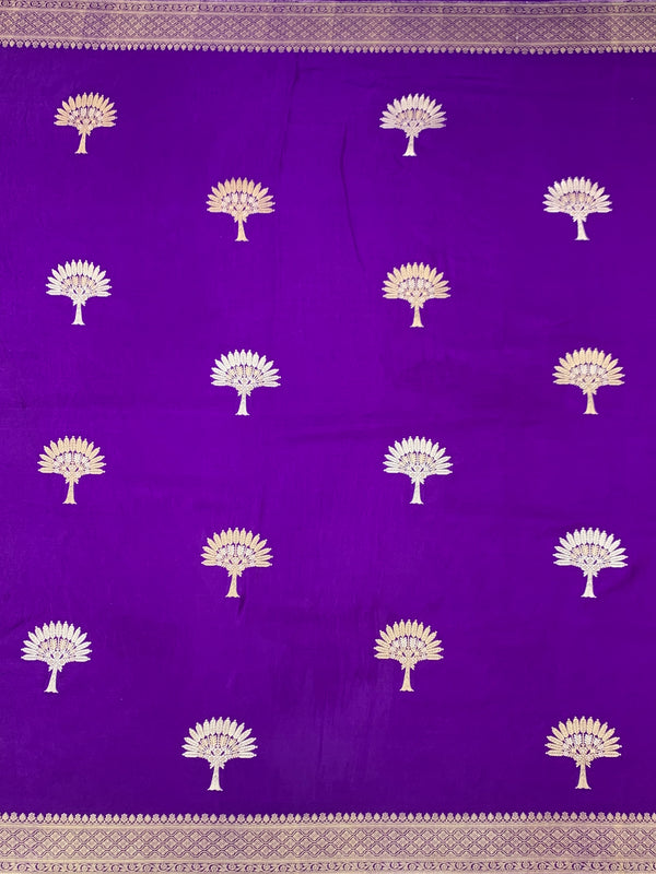 Royal Purple Mashru Silk Saree with Woven Tree Motifs & Zari Pallu