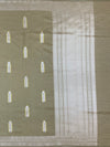 Sophisticated Olive Taupe Mashru Silk Saree with Floral Bootis & Silver Zari Pallu