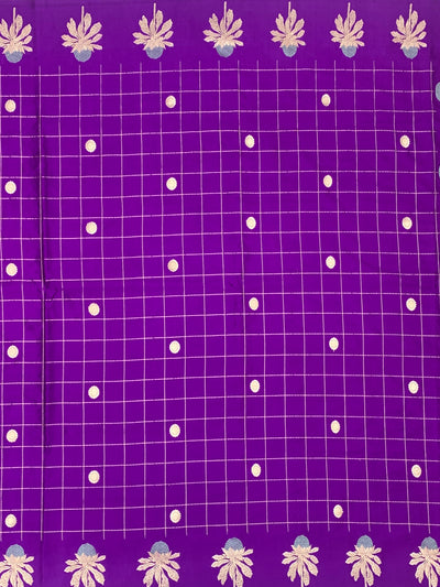 Royal Purple Banarasi Mashroo Saree with Grid & Tree Motifs