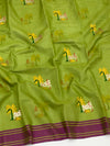 Zari Kota Saree Mehendi-Green In Color