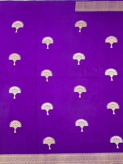 Royal Purple Mashru Silk Saree with Woven Tree Motifs & Zari Pallu