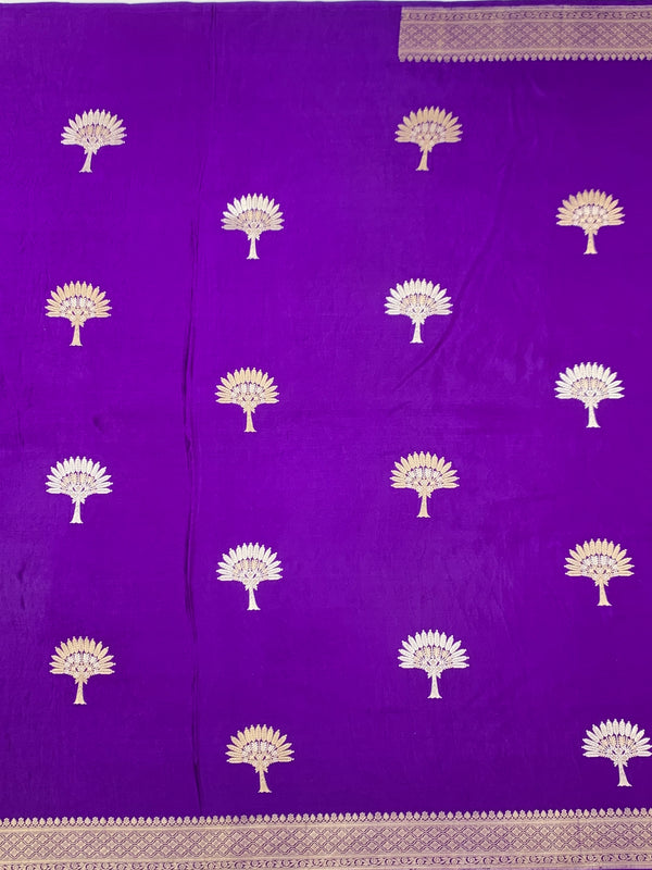 Royal Purple Mashru Silk Saree with Woven Tree Motifs & Zari Pallu