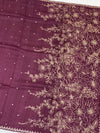 Exquisite Wine Tussore Saree With All-Over Aari & Mirror Work