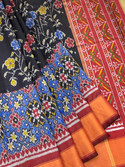 Jet Black & Crimson Red Rajkot Patola Silk Saree