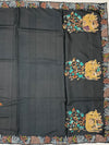 Charcoal Grey Tussore Silk Saree with Pichwai Cow & Botanical Tree Embroidery