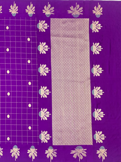 Royal Purple Banarasi Mashroo Saree with Grid & Tree Motifs