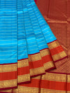 Brilliant Sky Blue & Magenta Kanjeevaram Silk Saree with Heavy Zari Pallu