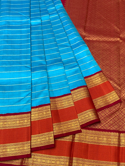 Brilliant Sky Blue & Magenta Kanjeevaram Silk Saree with Heavy Zari Pallu