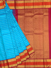 Brilliant Sky Blue & Magenta Kanjeevaram Silk Saree with Heavy Zari Pallu
