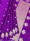 Royal Purple Banarasi Mashroo Saree with Grid & Tree Motifs