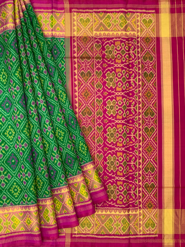 Emerald Green & Rani Pink Rajkot Patola Silk Saree