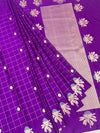 Royal Purple Banarasi Mashroo Saree with Grid & Tree Motifs