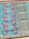 Zari Kota Saree Light-Blue In Color