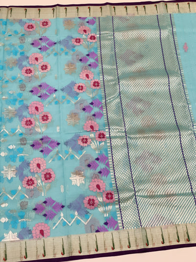 Zari Kota Saree Light-Blue In Color