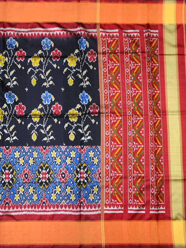 Jet Black & Crimson Red Rajkot Patola Silk Saree