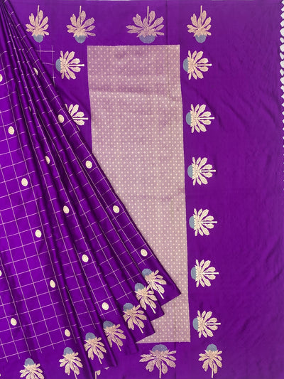 Royal Purple Banarasi Mashroo Saree with Grid & Tree Motifs