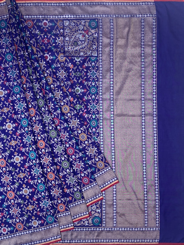 Royal Blue Meenakari Jangla Banarasi Silk Saree