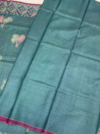 Tussore Printed Saree Light-Blue In Colour